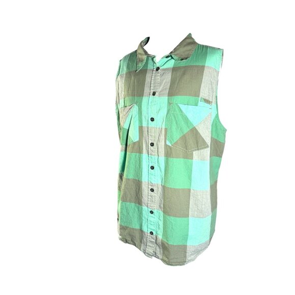 Patagonia Green Plaid Button Down Tank Women Size XL - Picture 3 of 9